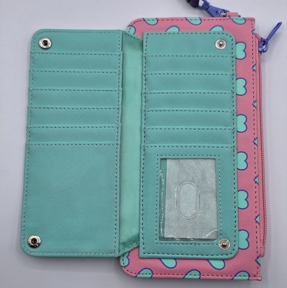 The Tiny World of Polly Pocket Teal & Pink Heart Pattern Coin & Card Clutch - Picture 3 of 8